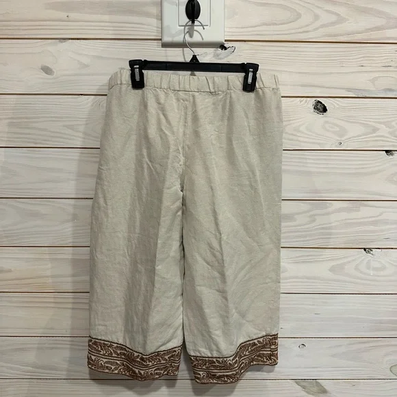 J. Jill Textured Cream Mid Calf Linen Pants - Picture 3 of 6